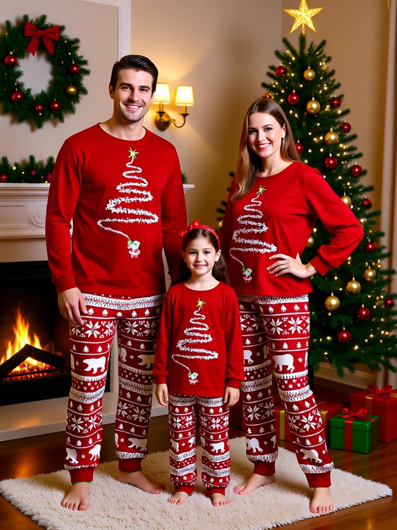 Christmas Tree Printed Parent-Child Matching Pajama Set - Perfect for Family Celebrations