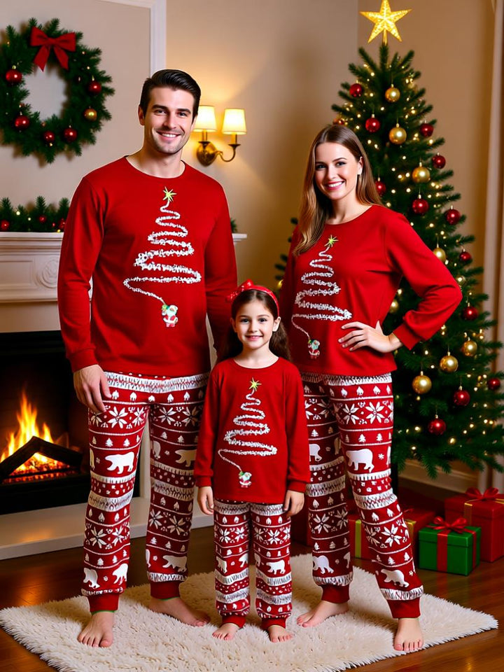 Christmas Tree Printed Parent-Child Matching Pajama Set - Perfect for Family Celebrations