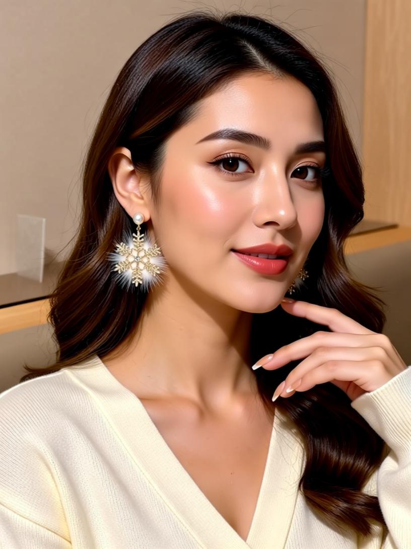 Elegant Snowflake Zircon Earrings with Pearl Accent – Festive Glam for the Holidays