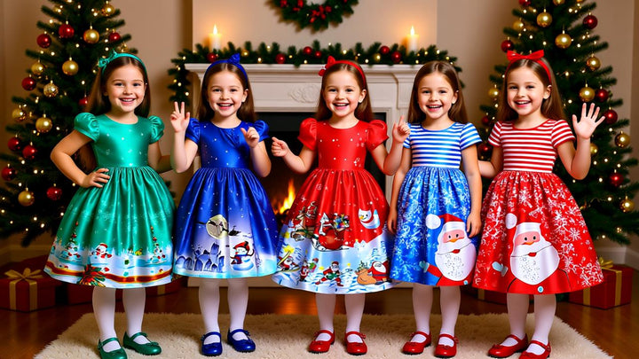 Santa Claus Print Long Dress for Girls - Holiday Charm in Every Detail