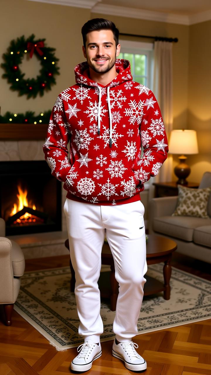 Men's Snowflake Hoodie - Festive Casual Pullover for the Holiday Season