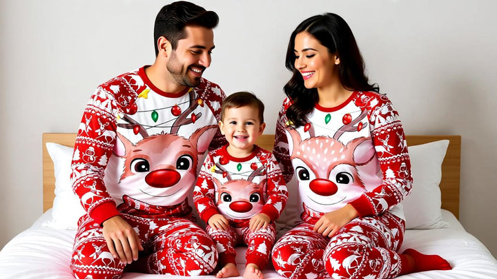Festive Family Christmas Pajama Set - Matching Reindeer Print Home Wear for Parent and Child