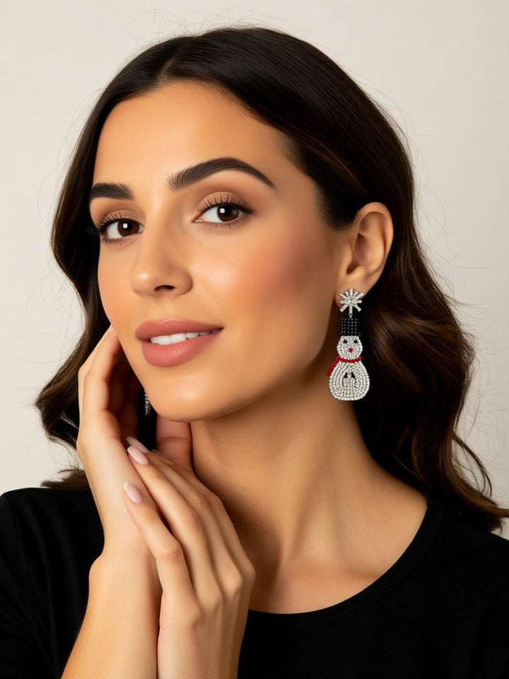 Sparkling Snowman Rhinestone Earrings - Festive & Fun!