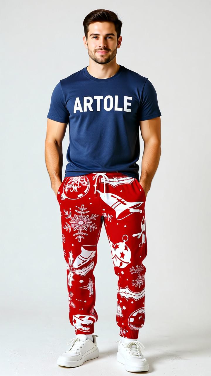 Men’s Christmas Printed Sweatpants – Festive Holiday Joggers with Snowman, Santa, and Reindeer Designs