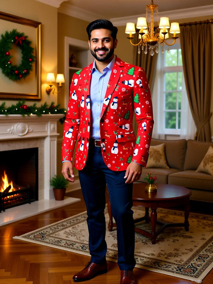 Festive Holiday Suit - Christmas & New Year Snowman Blazer for Men