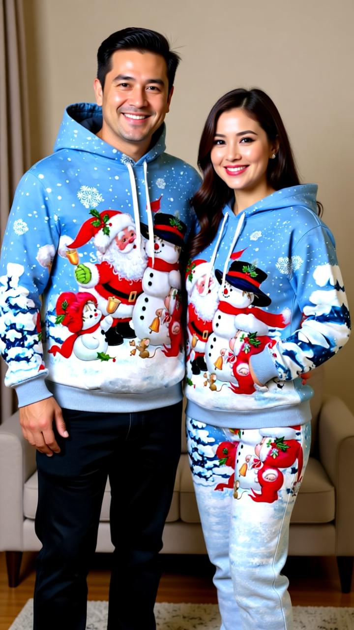 Festive Santa Claus 3D Printed Hoodie and Jogger Set - Cozy Christmas Sportswear