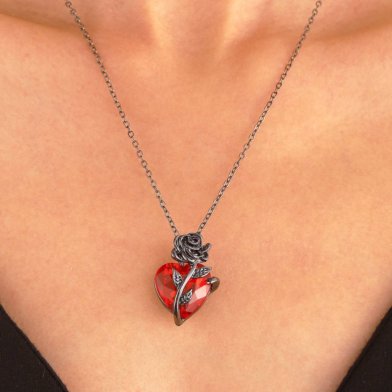 Punk Rose Heart Necklace – Bold Love Pendant for Valentine’s Day - All Inclusive Family Treasures