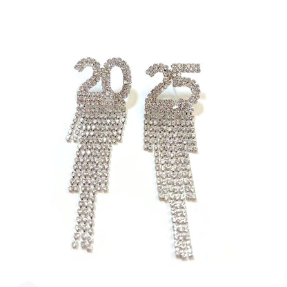 Sparkling 2025 Rhinestone Earrings – Dazzling New Year Party Accessory - All Inclusive Family Treasures