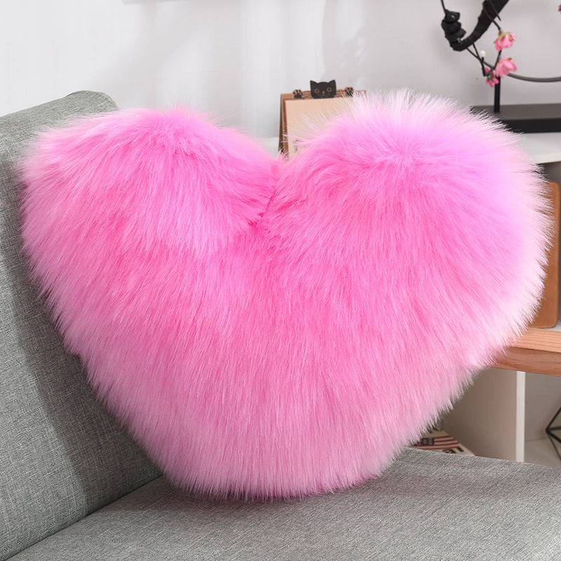 Luxurious Heart-Shaped Long Plush Decorative Throw Pillow – Fluffy Shaggy Cushion Cover for Sofa or Bed - All Inclusive Family Treasures