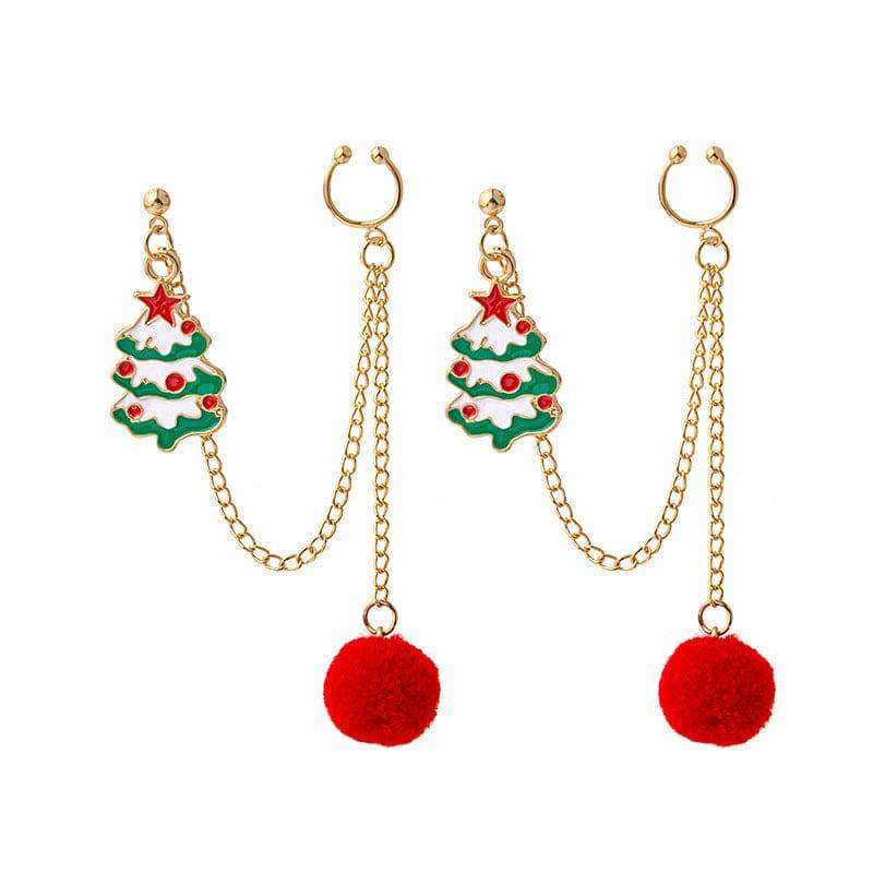 Festive Santa & Christmas Tree Chain Clip Earrings – Holiday Charm for Every Look - All Inclusive Family Treasures