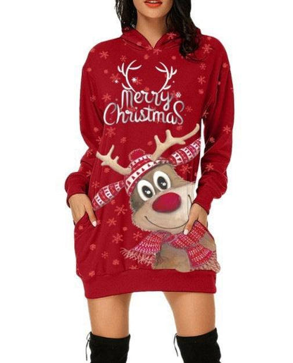 Festive Reindeer Hooded Christmas Dress - Cozy & Stylish for the Holidays! - All Inclusive Family Treasures