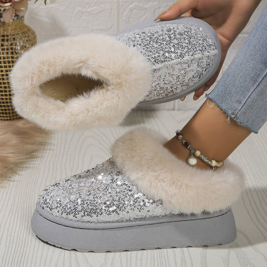 Glamour & Warmth: Fashion Sequined Plush Winter Slippers - All Inclusive Family Treasures