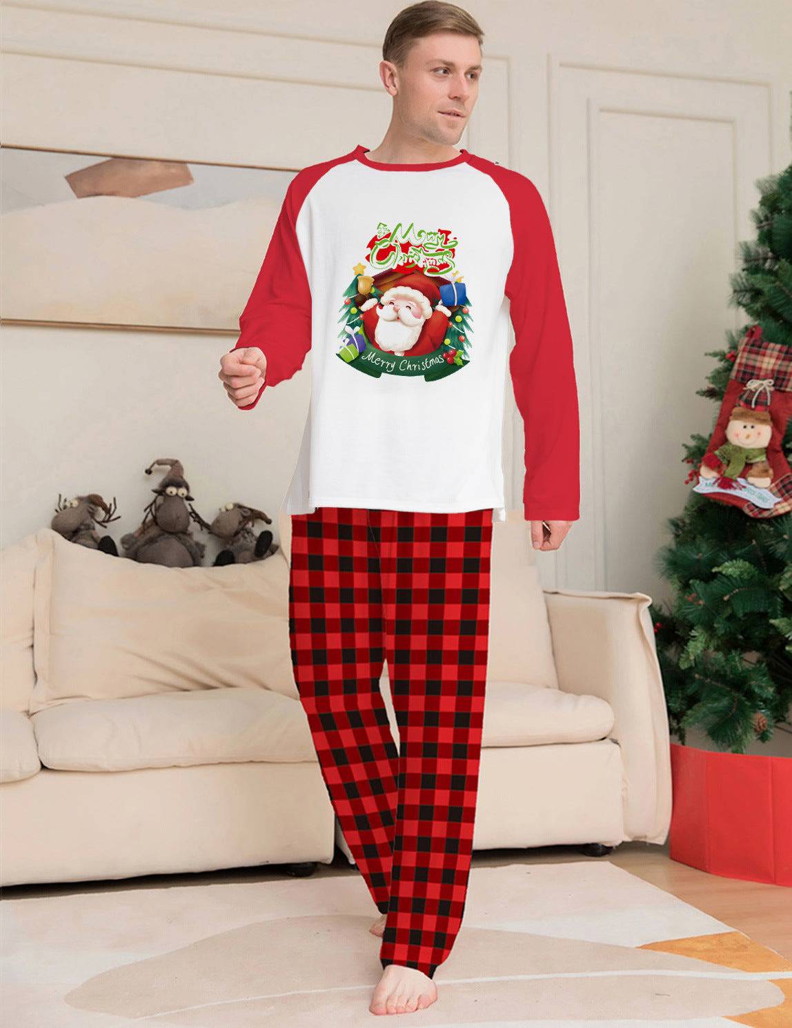 Festive Family Matching Pajama Set – Christmas Long Sleeve T-Shirts & Plaid Pants - All Inclusive Family Treasures