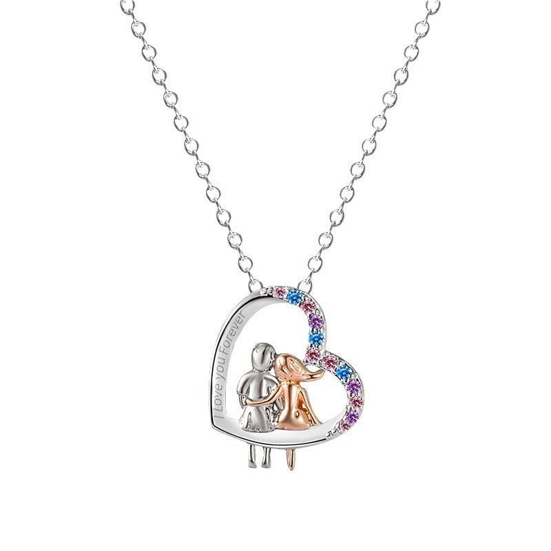 Love Couple Heart Necklace – Colorful Rhinestone Valentine’s Day Pendant - All Inclusive Family Treasures