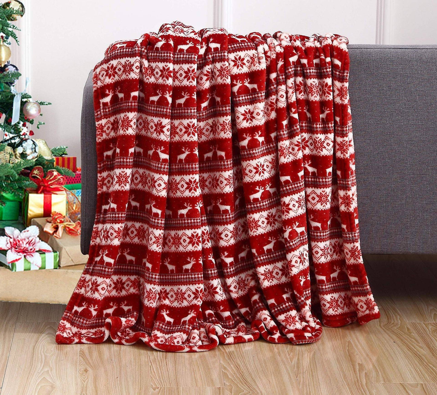 Cozy Christmas Flannel Blanket – Festive Elk, Snowman & Santa Prints for Warm Winter Nights - All Inclusive Family Treasures