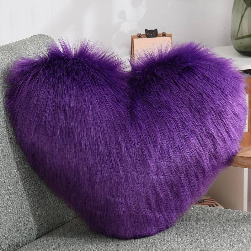 Luxurious Heart-Shaped Long Plush Decorative Throw Pillow – Fluffy Shaggy Cushion Cover for Sofa or Bed - All Inclusive Family Treasures