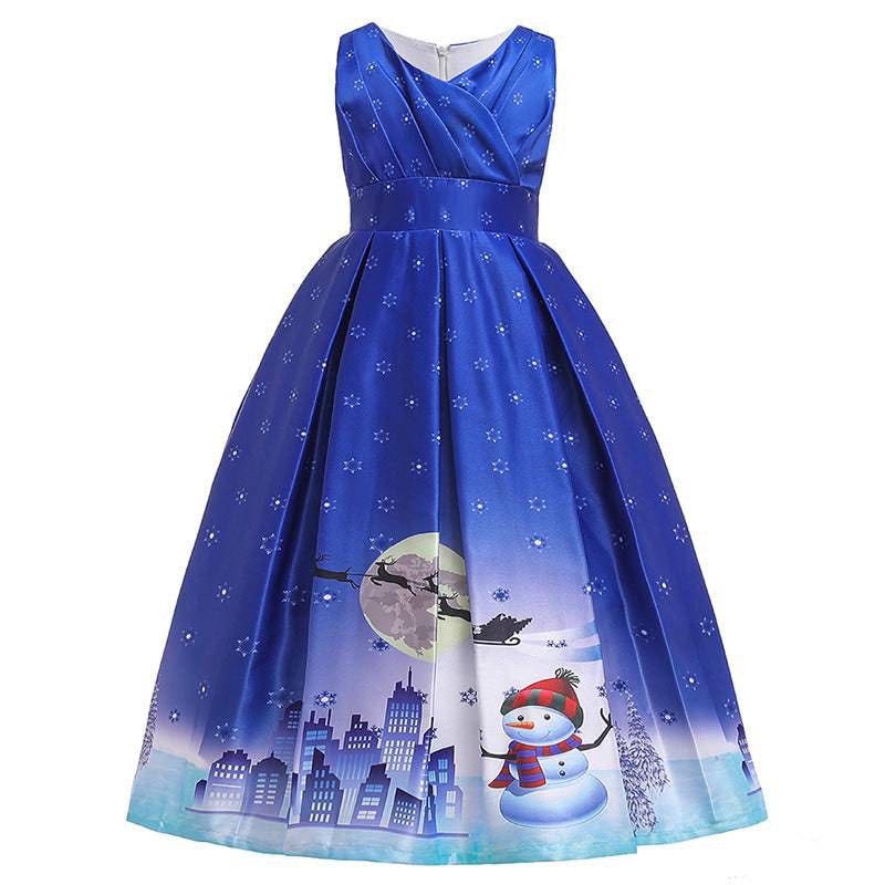 Santa Claus Print Long Dress for Girls - Holiday Charm in Every Detail - All Inclusive Family Treasures