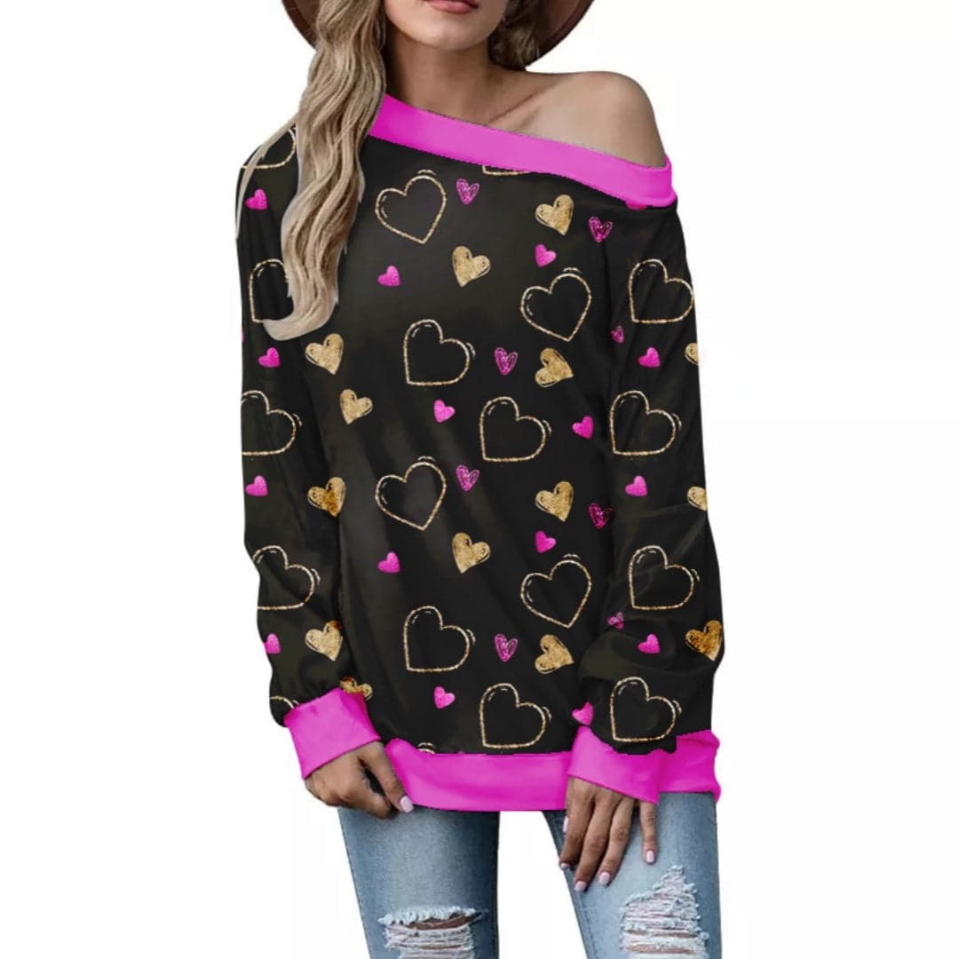 Off-Shoulder Sweater – Stylish Printed Long Sleeve Top - All Inclusive Family Treasures