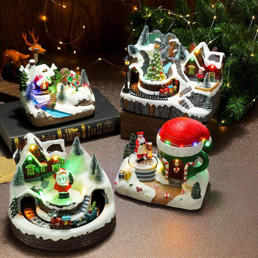 Rotating Christmas Village Music Box – LED Lit Resin Ornament with Santa & Snowy Scene - All Inclusive Family Treasures