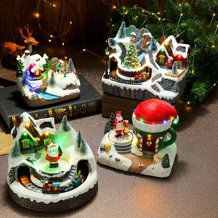 Rotating Christmas Village Music Box – LED Lit Resin Ornament with Santa & Snowy Scene - All Inclusive Family Treasures