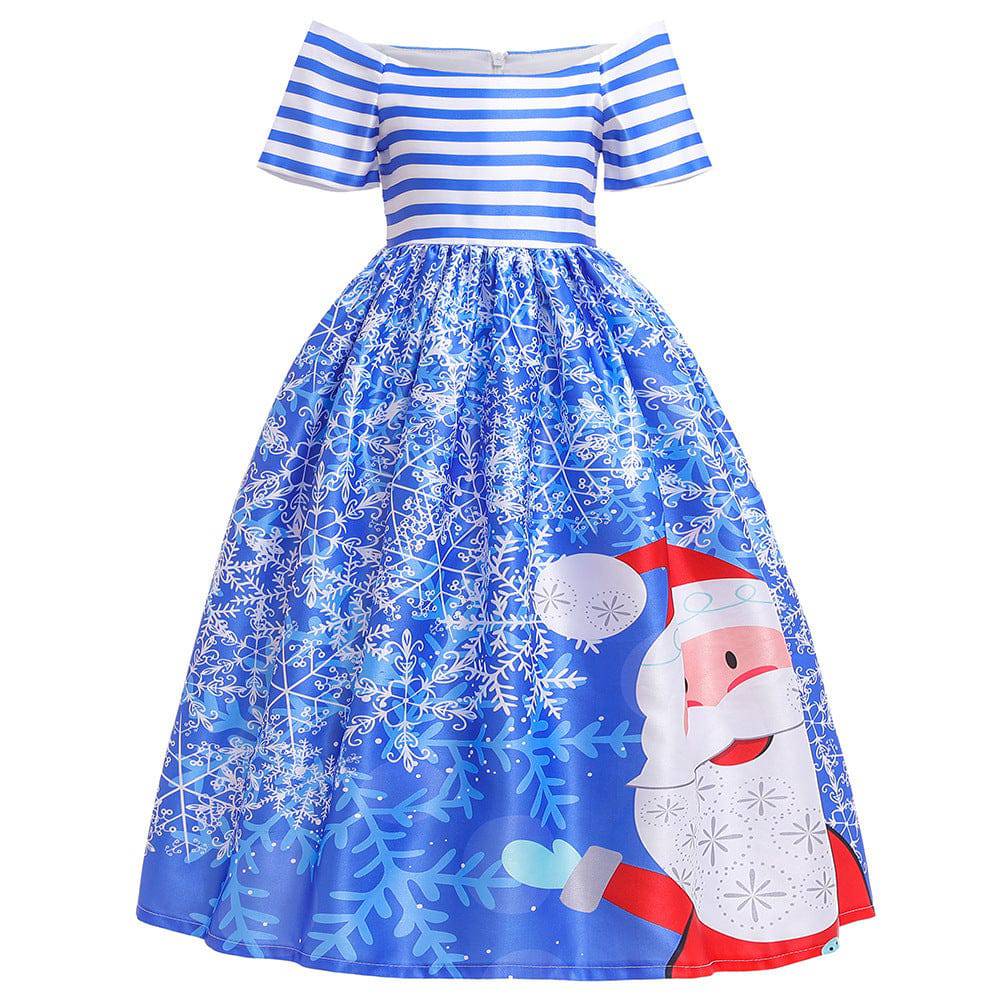 Santa Claus Print Long Dress for Girls - Holiday Charm in Every Detail - All Inclusive Family Treasures