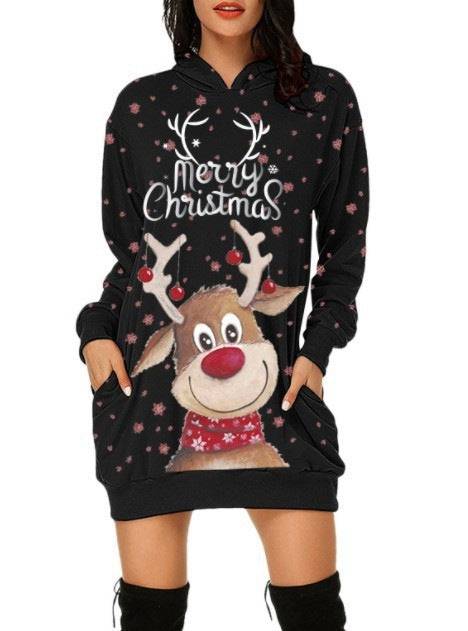 Festive Reindeer Hooded Christmas Dress - Cozy & Stylish for the Holidays! - All Inclusive Family Treasures