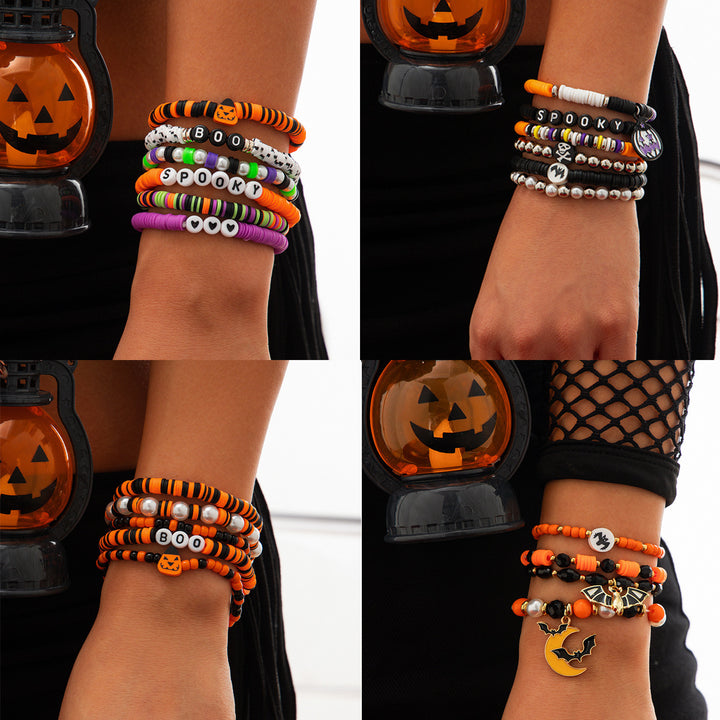 Halloween BOO & Spooky Bead Bracelet Set – 6-Piece Festive Stack