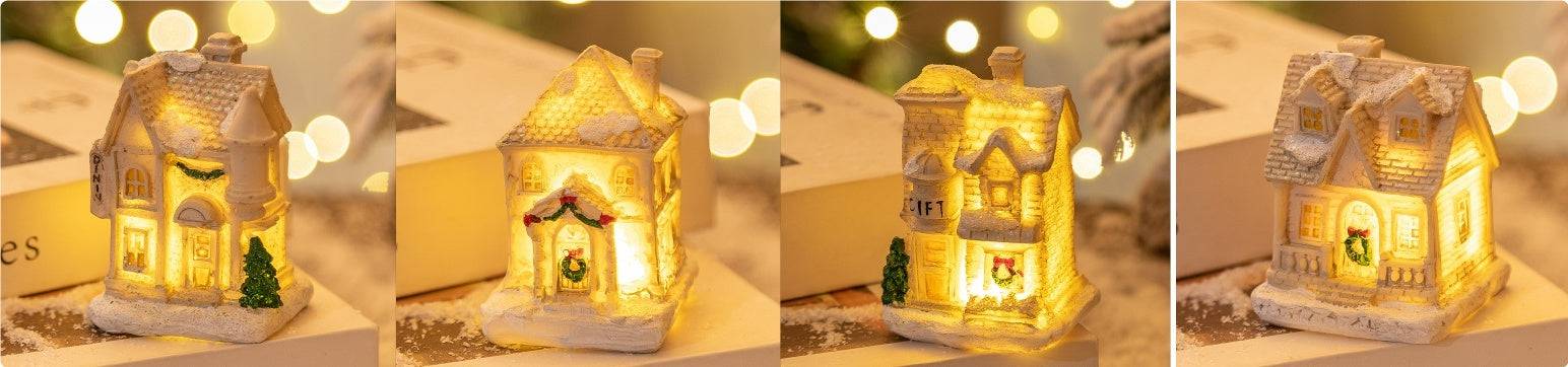 Mini LED Light-Up Christmas Village Houses – Festive Resin Decor for a Cozy Holiday Atmosphere - All Inclusive Family Treasures