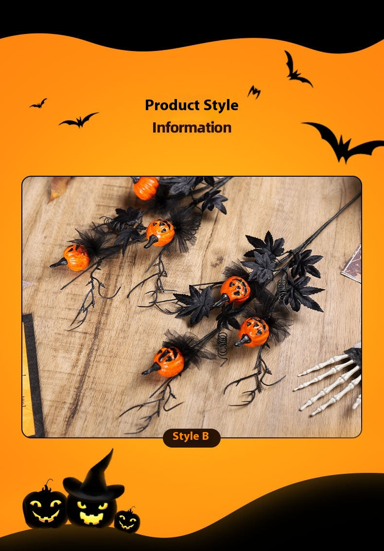 Spooky Black Pumpkin Twig Bouquet – Haunted Halloween Décor
