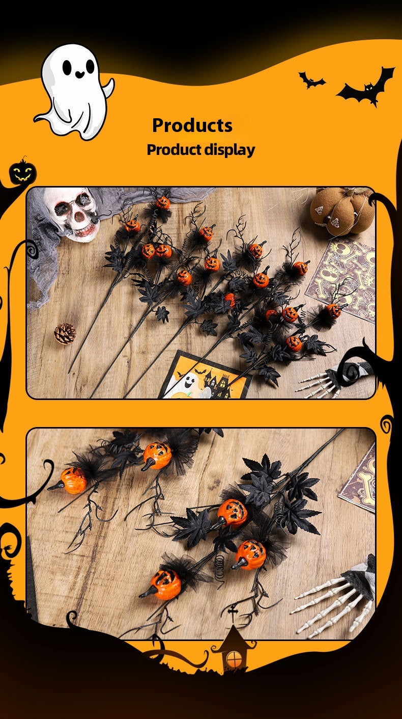 Spooky Black Pumpkin Twig Bouquet – Haunted Halloween Décor