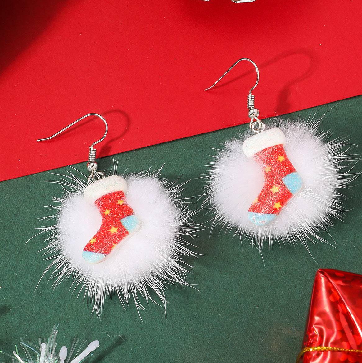 Winter Snowflake Hair Ball Earrings - Cute Christmas Santa & Snowman Designs - All Inclusive Family Treasures