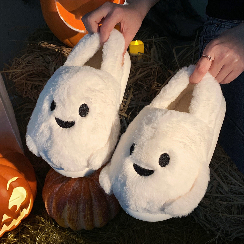 Spooky Snuggles: Ghost Plush Slippers for Couples