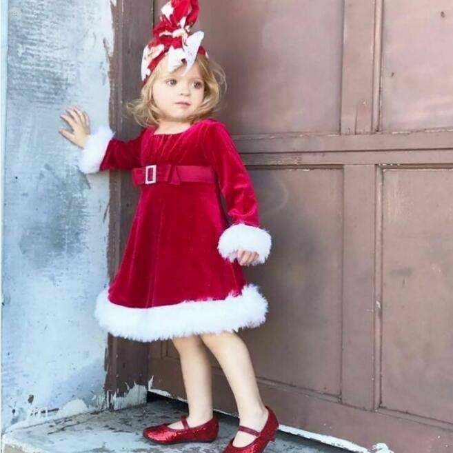 Girls’ Velvet Christmas Dress - Adorable Red & White Holiday Princess Dress - All Inclusive Family Treasures