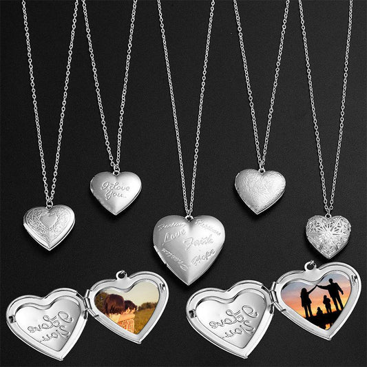 Personalized Heart Locket Necklace – Carved Photo Frame Pendant - All Inclusive Family Treasures