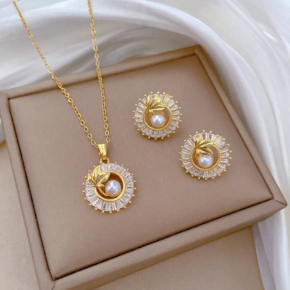 Exquisite Diamond Leaves Necklace & Earrings Set – A Personalized Statement of Elegance - All Inclusive Family Treasures