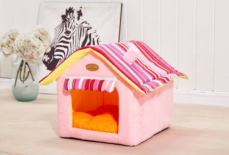 Stylish Striped Dog House Bed with Removable Cushion – Perfect for Small to Medium Pets! - All Inclusive Family Treasures