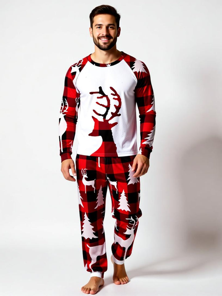Cozy Christmas Deer Head Print Matching Family Pajamas - Perfect for Holiday Fun!