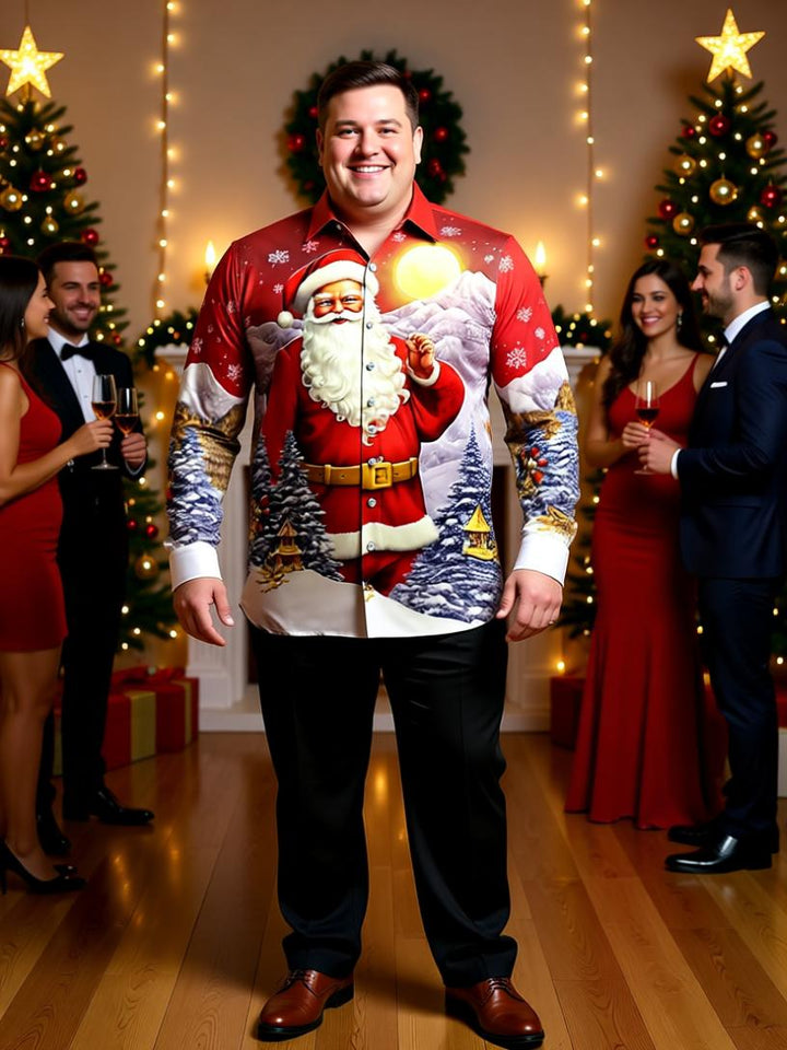 Santa Claus 3D Printed Christmas Shirt - Festive Digital Print Long Sleeve