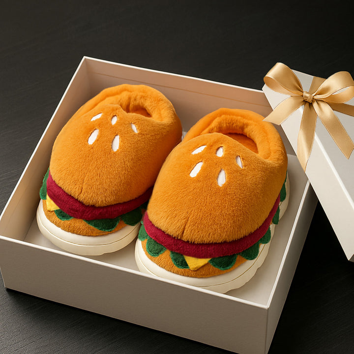 Burger Bliss Plush Slippers – Cozy, Fun & Oh-So-Adorable!