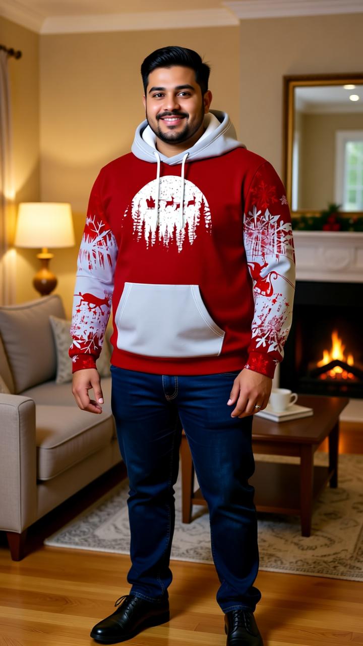 Men’s Festive Christmas Hoodie - Cozy Winter Wear with Santa Sleigh Print
