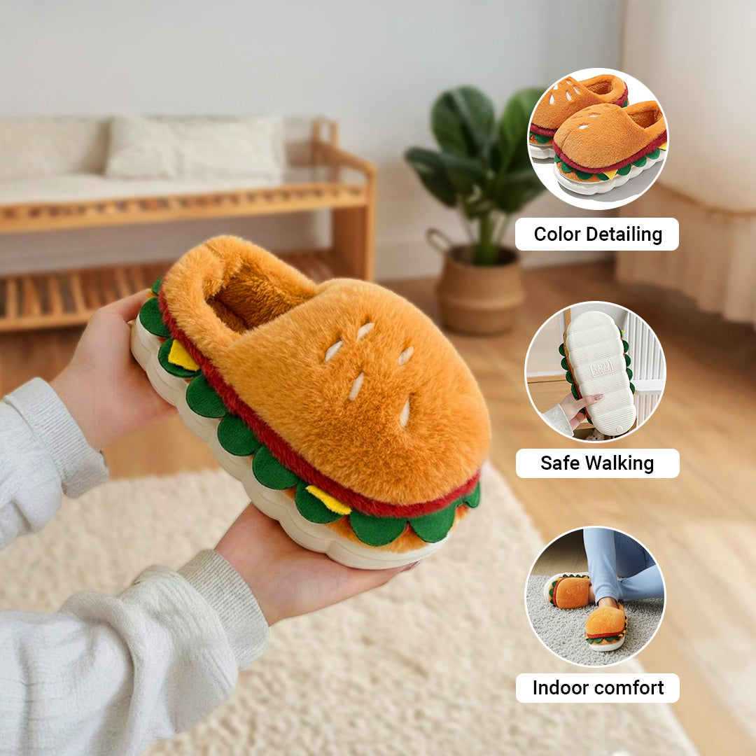 Burger Bliss Plush Slippers – Cozy, Fun & Oh-So-Adorable!
