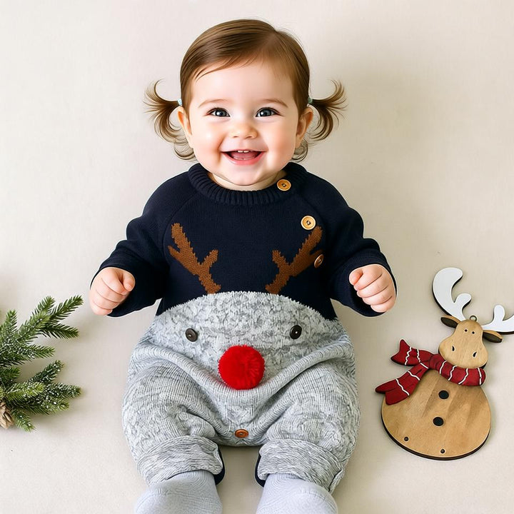 Adorable Knitted Reindeer Christmas Romper – Cozy & Festive for Little Ones!