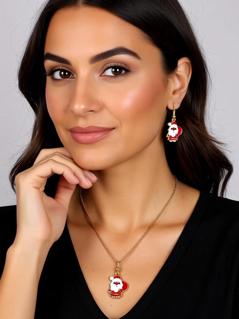 Santa Claus Earrings & Necklace Set – Festive Holiday Jewelry