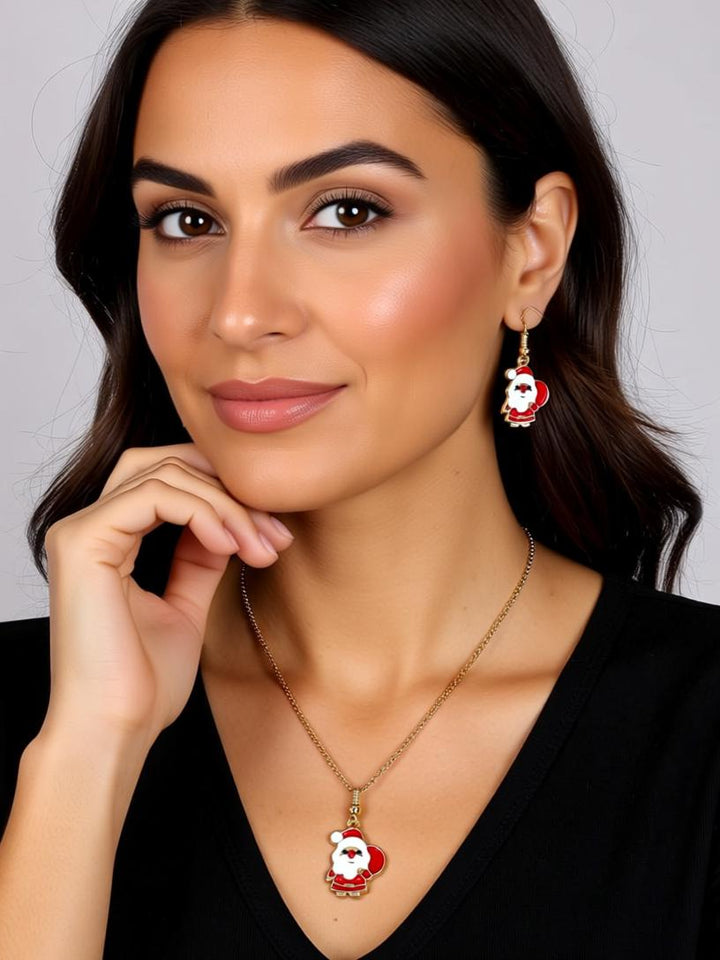 Santa Claus Earrings & Necklace Set – Festive Holiday Jewelry