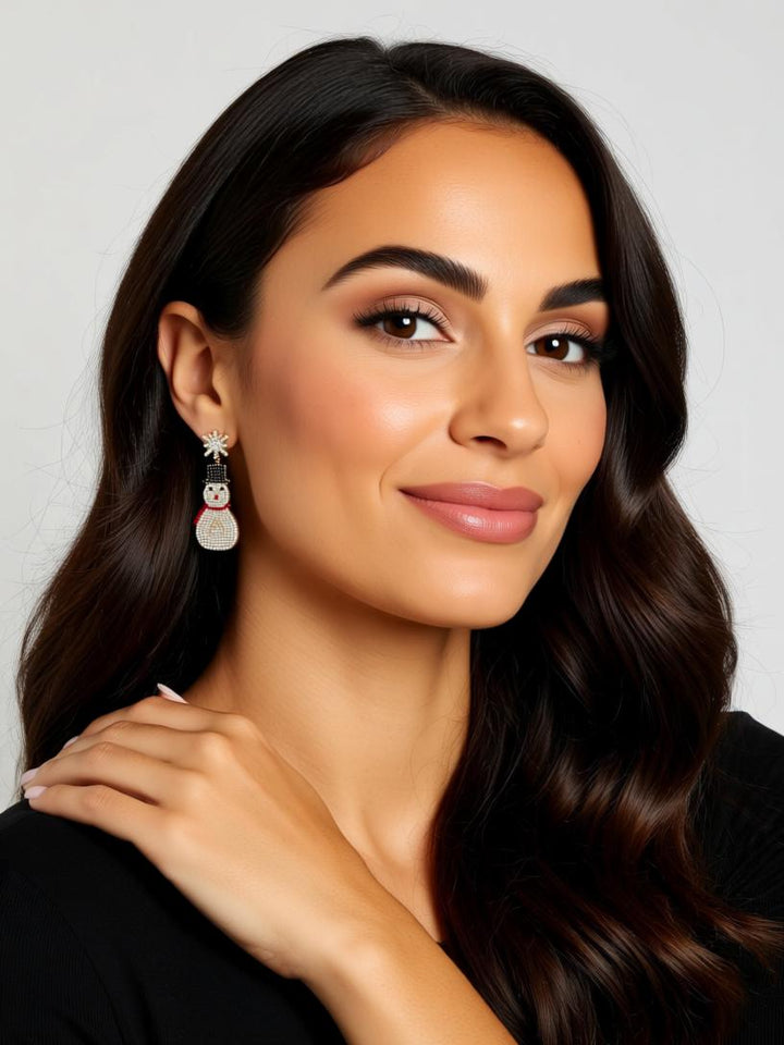 Sparkling Snowman Rhinestone Earrings - Festive & Fun!