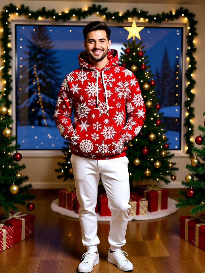 Men's Snowflake Hoodie - Festive Casual Pullover for the Holiday Season