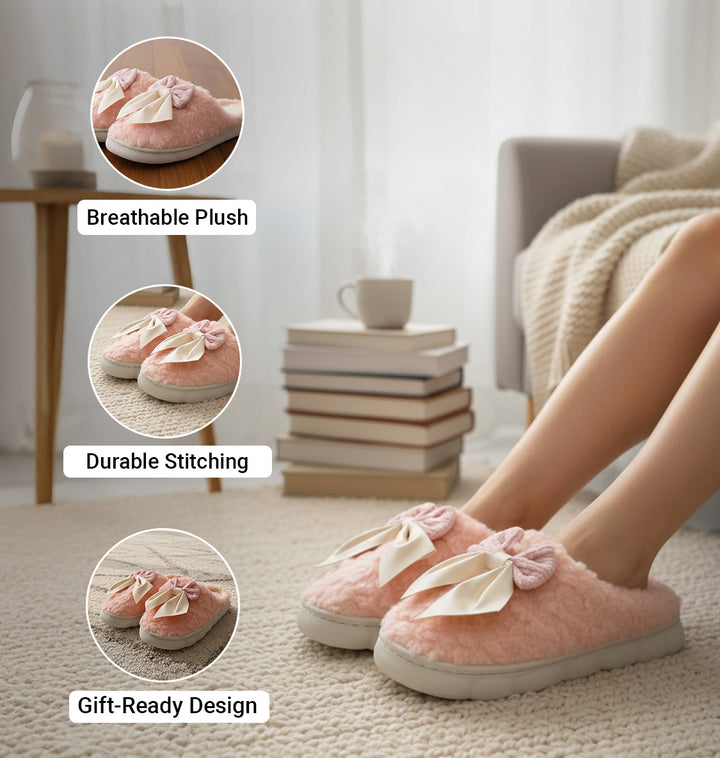 Indulge in Cozy Elegance with Plush Bow Slippers!