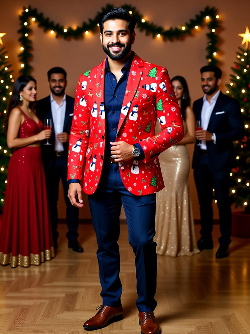 Festive Holiday Suit - Christmas & New Year Snowman Blazer for Men