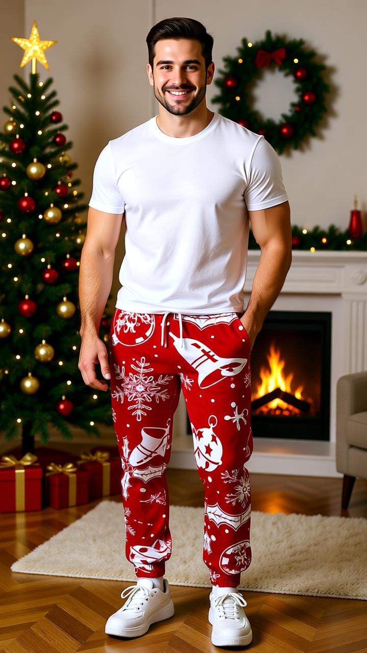 Men’s Christmas Printed Sweatpants – Festive Holiday Joggers with Snowman, Santa, and Reindeer Designs