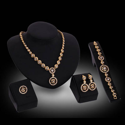 Luxury Rhinestone-Embellished 4-Piece Jewelry Set – Necklace, Bracelet, Earrings & Ring - All Inclusive Family Treasures